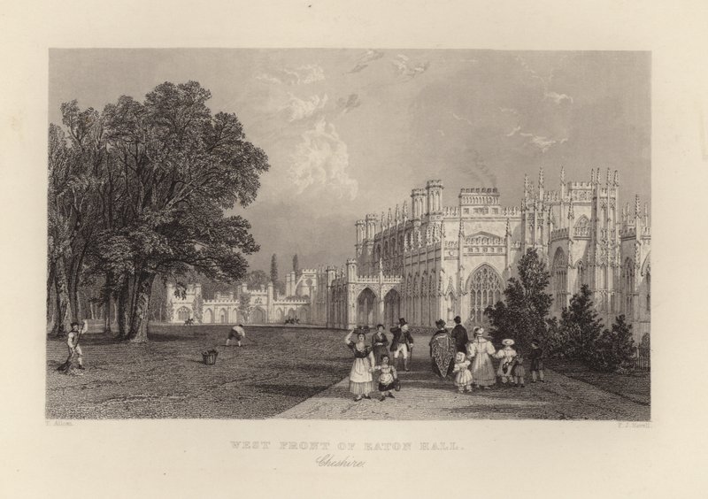Westelijke voorzijde van Eaton Hall door Thomas Allom