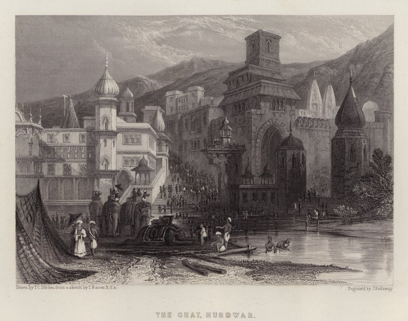 De Ghat, Hurdwar (kleur litho) door Thomas Colman (after) Dibdin
