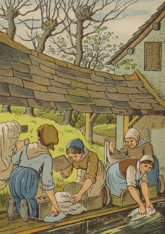 Caen: de wasvrouwen (kleur litho) door Thomas Crane