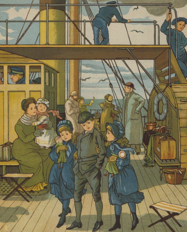 Het Kanaal oversteken (kleur litho) door Thomas Crane