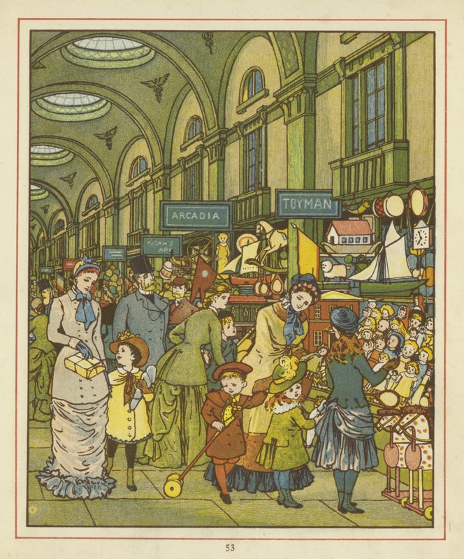 Mensen winkelen in een arcade door Thomas Crane