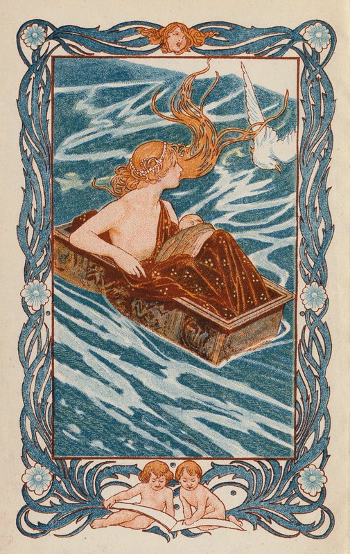 Danae en Perseus (kleurenlitho) door Thomas Heath Robinson