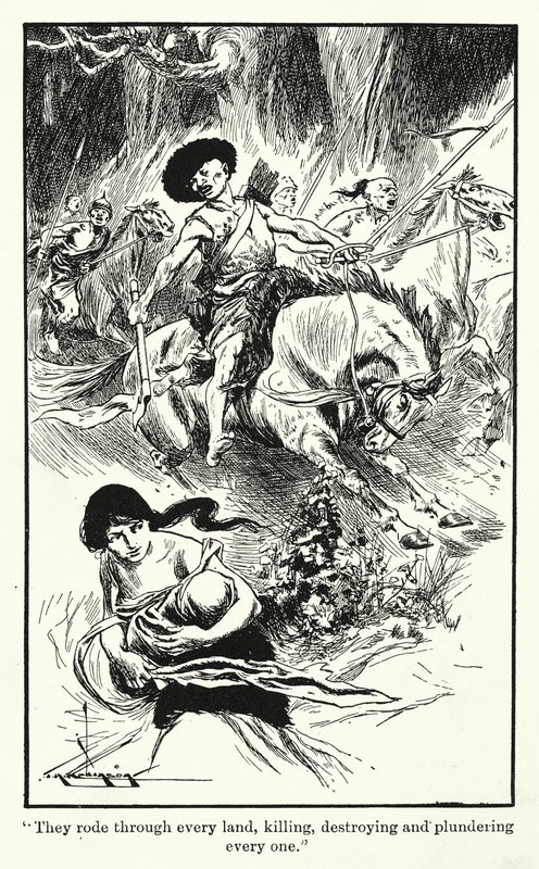 Hunnen (litho) door Thomas Heath Robinson