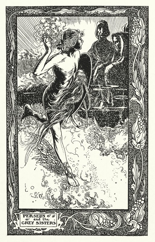 Perseus en de Grijze Zusters (litho) door Thomas Heath Robinson