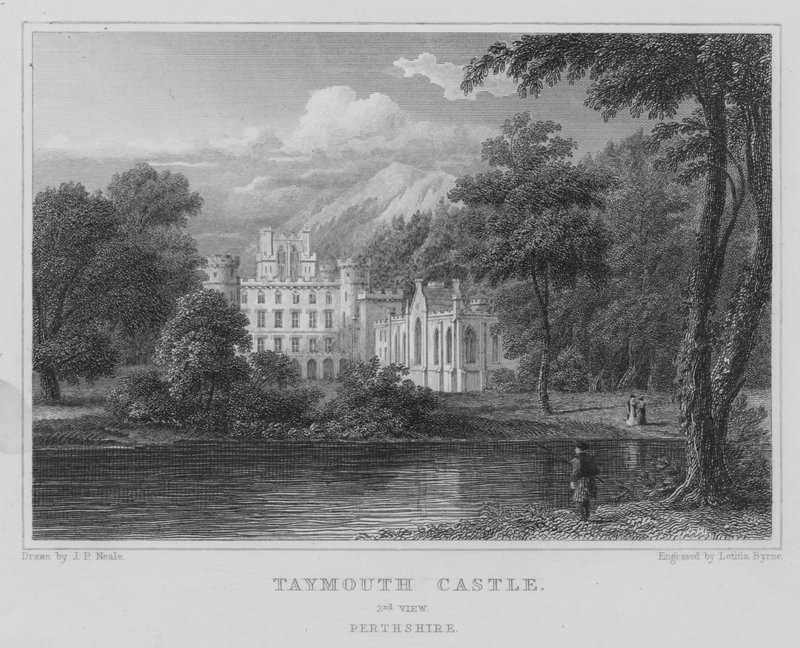 Taymouth Castle, 2e uitzicht, Perthshire door Thomas Hosmer Shepherd