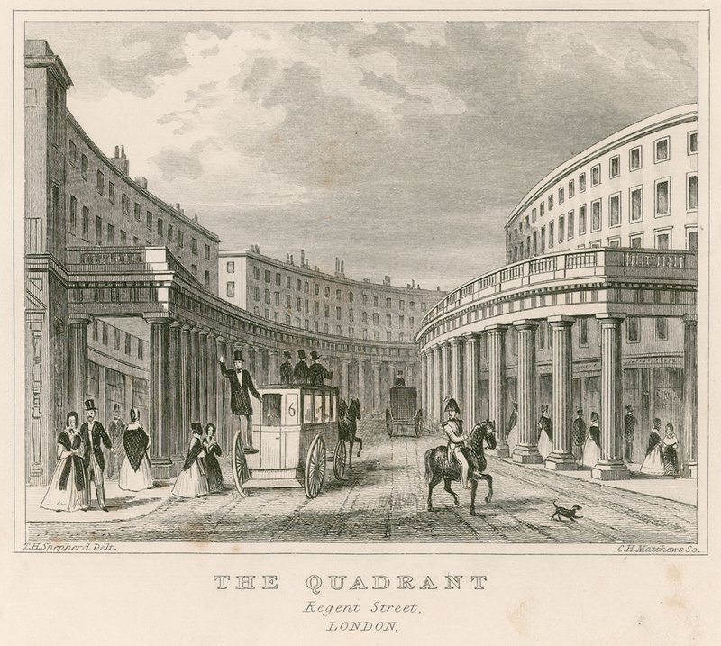The Quadrant, Regent Street, Londen door Thomas Hosmer Shepherd