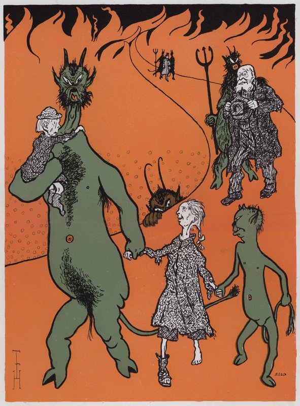 Der Kohlennot (kleur litho) door Thomas Theodor Heine