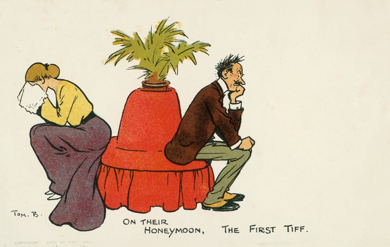 De eerste ruzie (kleur litho) door Tom Browne