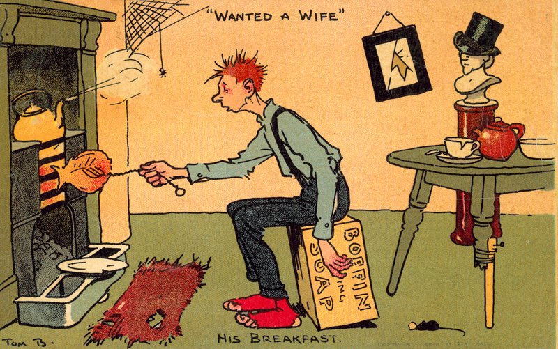 Gezocht: een vrouw (chromolitho) door Tom Browne