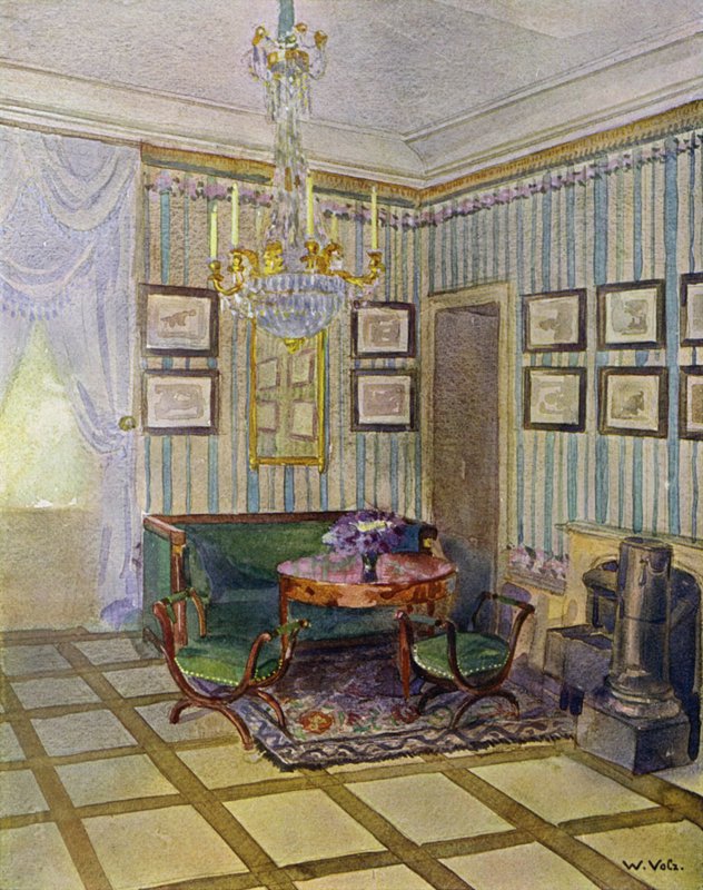 Woonkamer in Kasteel Stutensee, nabij Karlsruhe, versierd in klassieke stijl, circa 1800 door Unbekannt Unbekannt