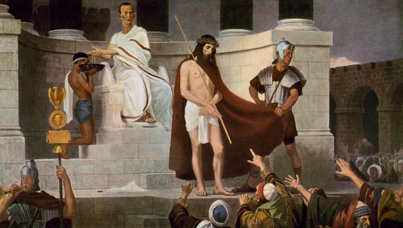 Pontius Pilatus wast zijn handen na het veroordelen van Jezus tot de dood door Unbekannt Unbekannt