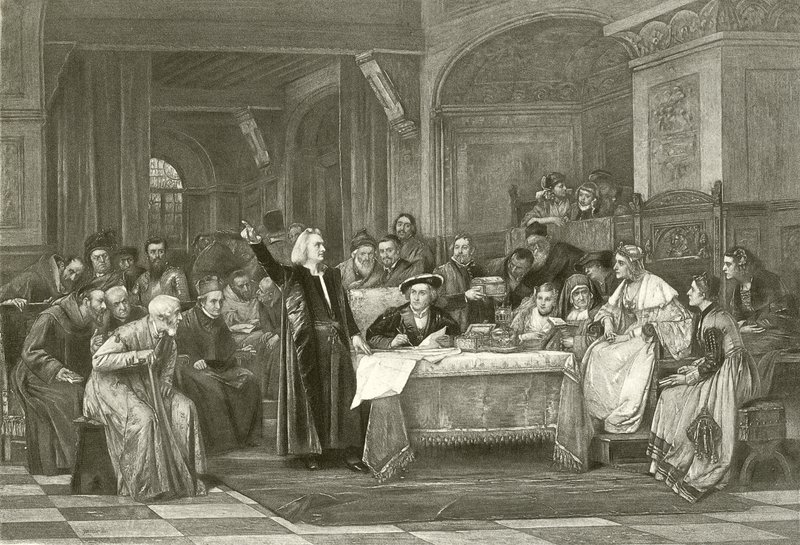 Columbus voor Isabella (gravure) door Vaclav Brozik