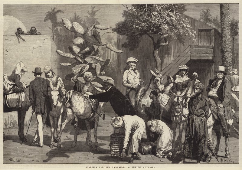 Vertrek naar de piramides, een schets in Caïro door Valentine Walter Lewis Bromley