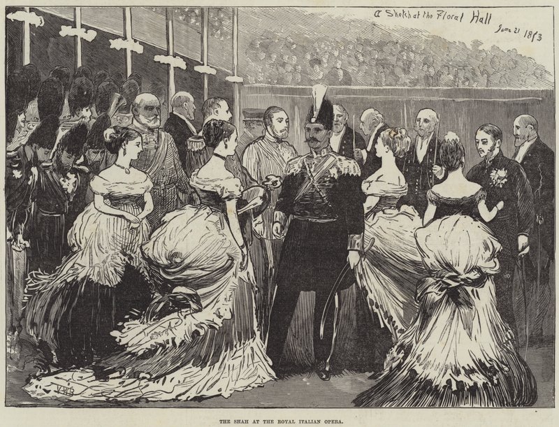 De sjah in de Royal Italian Opera door Valentine Walter Lewis Bromley