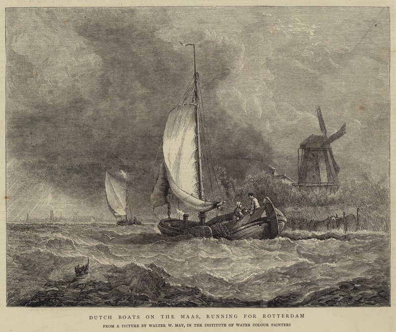 Nederlandse Boten op de Maas, op weg naar Rotterdam door Walter William May