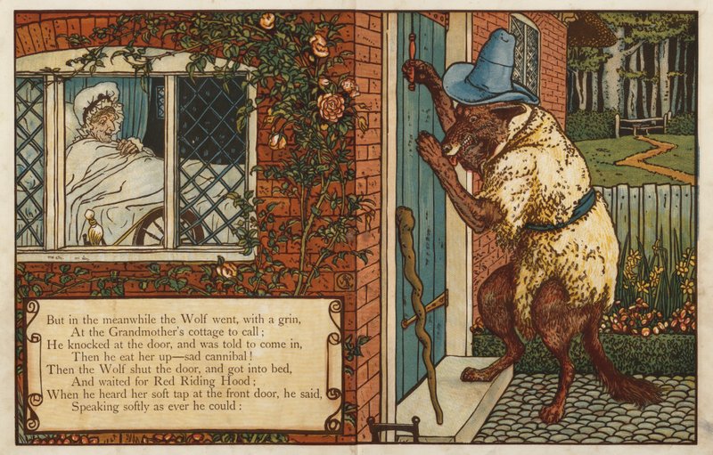 Roodkapje (kleur litho) door Walter Crane
