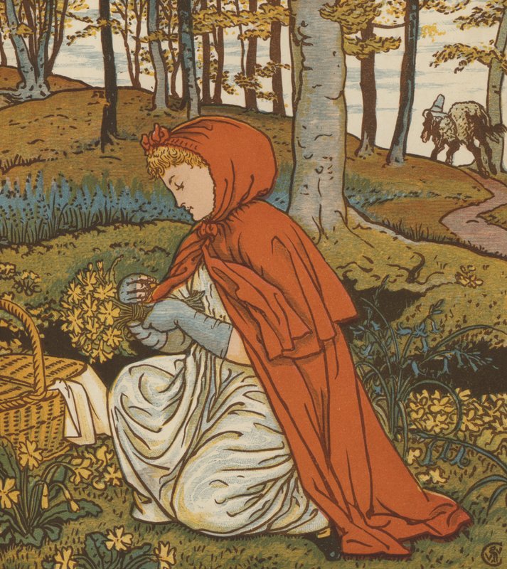 Roodkapje (kleur litho) door Walter Crane