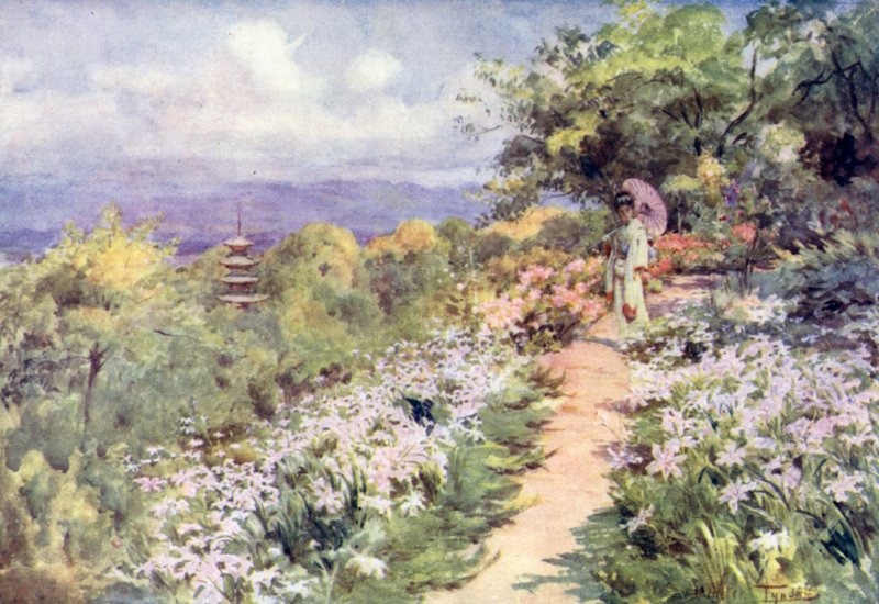 Een tuin op een heuvel in Kyoto door Walter Frederick Roofe Tyndale