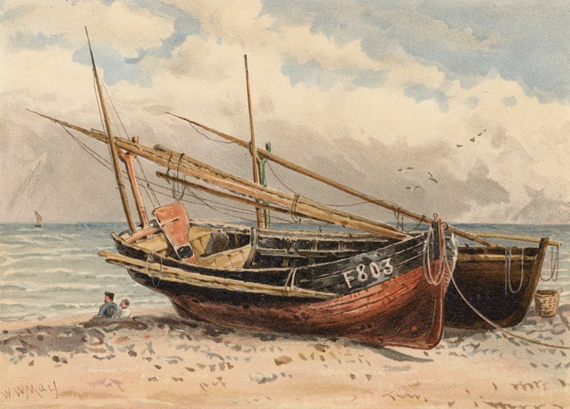 Franse vissersboten, "Etretat" door Walter William May