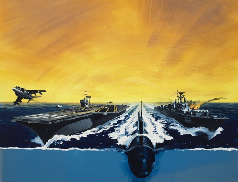 Oorlogsschepen en onderzeeërs door Wilf (20th century) Hardy