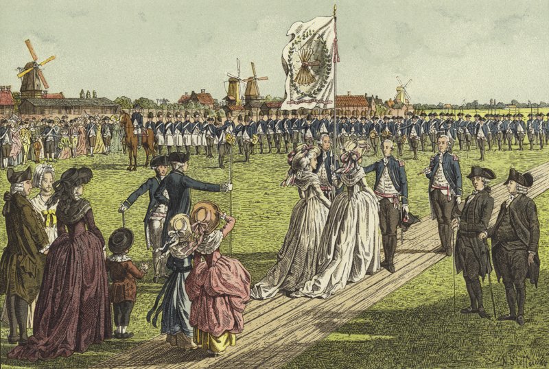 Een vaandelceremonie, 1786 door Willem II Steelink