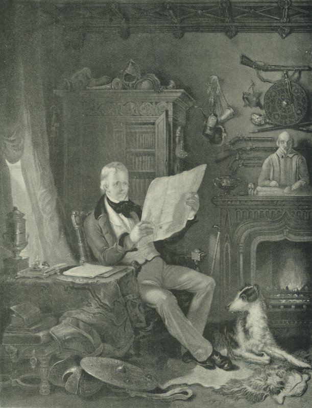 Sir Walter Scott in Abbotsford (gravure) door William Allan