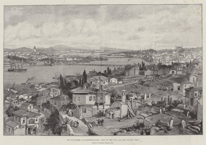 De Massamoorden in Constantinopel, Uitzicht op de Stad en de Gouden Hoorn door William Crimea Simpson