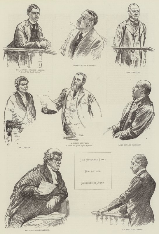 De Baccarat-zaak, schetsen in de rechtbank door William Douglas Almond