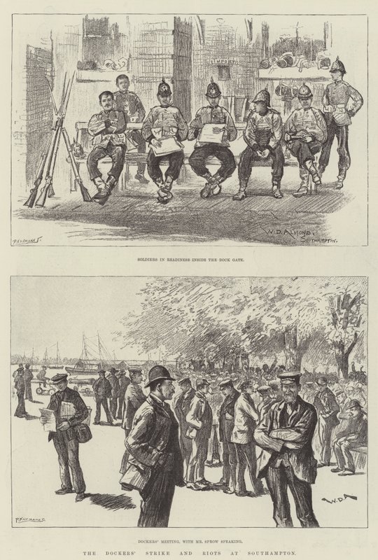 De staking en rellen van de dokwerkers in Southampton door William Douglas Almond