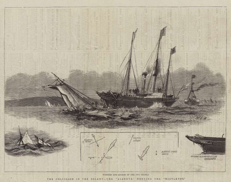 De botsing in de Solent, de Alberta ontmoet de Mistletoe door William Edward Atkins