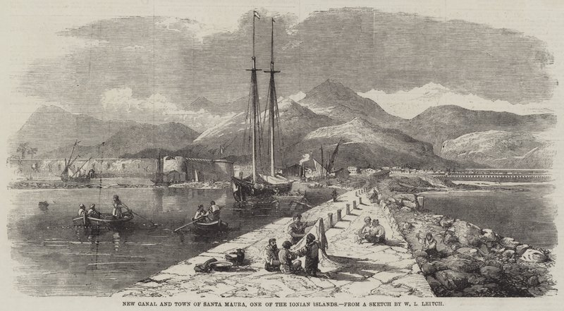 Nieuw kanaal en stad Santa Maura, een van de Ionische eilanden door William Leighton Leitch