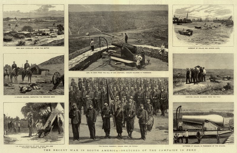 De recente oorlog in Zuid-Amerika, schetsen van de campagne in Peru door William Lionel Wyllie