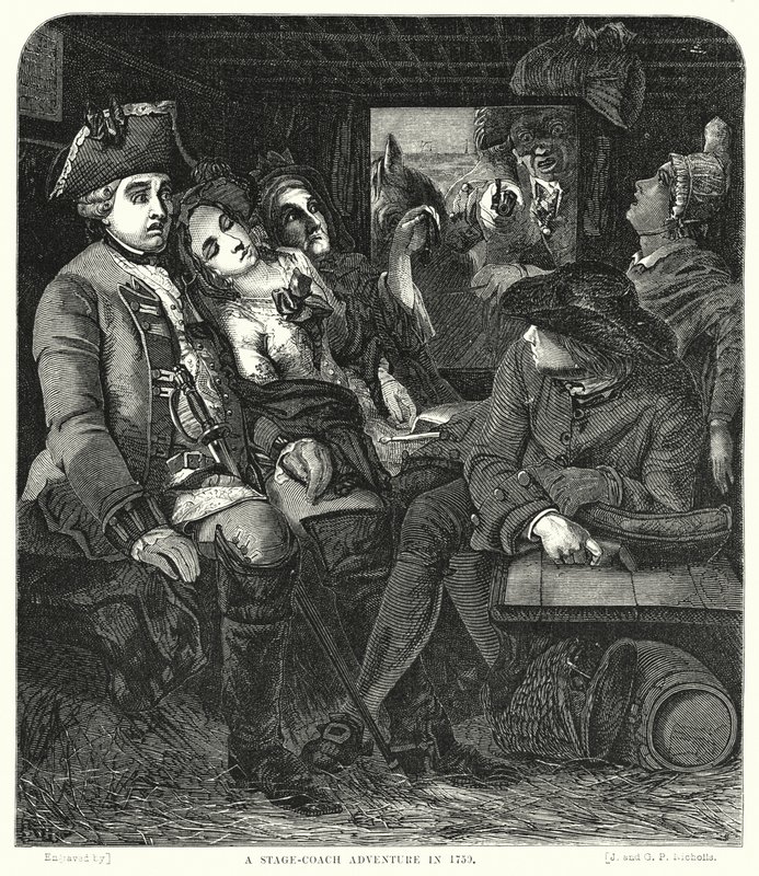 Een postkoetsavontuur in 1750 door William Powell after Frith