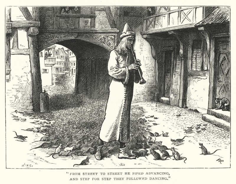 De rattenvanger van Hamelen (gravure) door William (after) Ralston