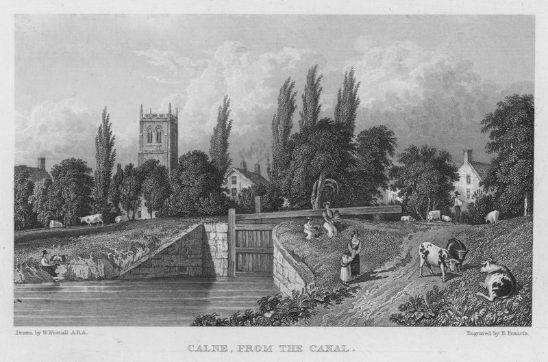 Calne, vanaf het kanaal (gravure) door William (after) Westall
