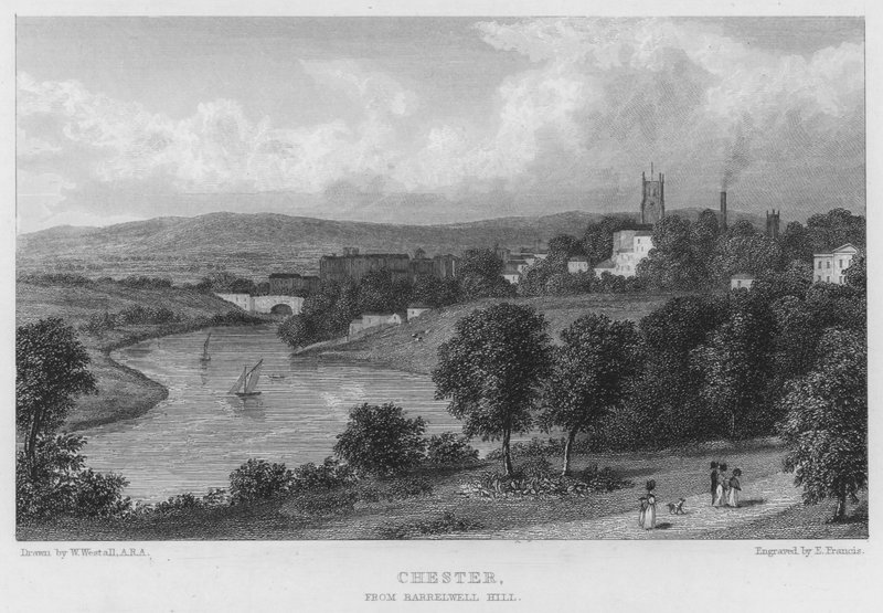 Chester, vanaf Barrelwell Hill (gravure) door William (after) Westall