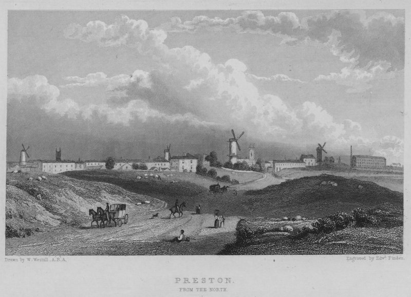 Preston, vanaf het Noorden door William (after) Westall