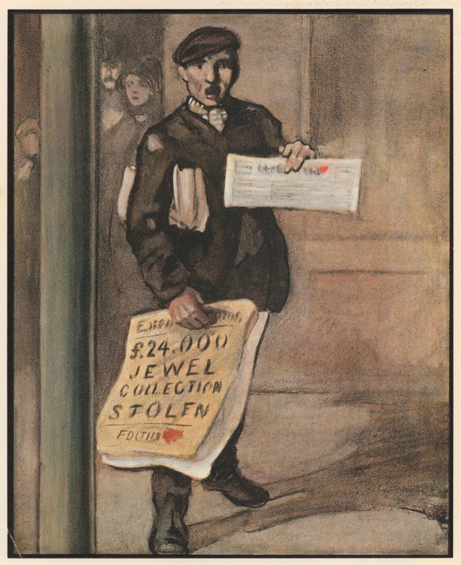 De Krantenjongen, "Extry Speshul" door William Dacres Adams