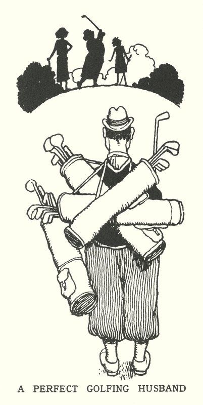 Een perfecte golfende echtgenoot (litho) door William Heath Robinson