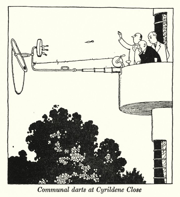 Gemeenschappelijke Darts bij Cyrildene Close (litho) door William Heath Robinson