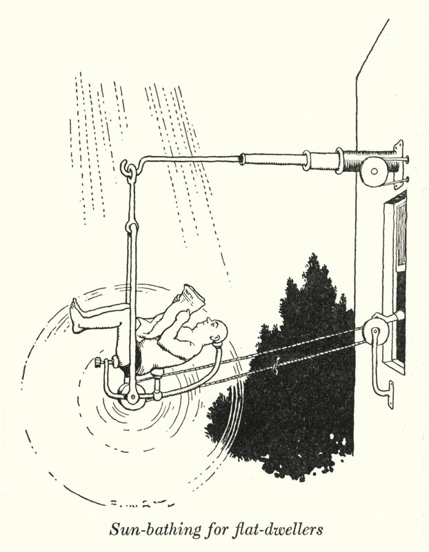 Zonnebaden voor flatbewoners door William Heath Robinson