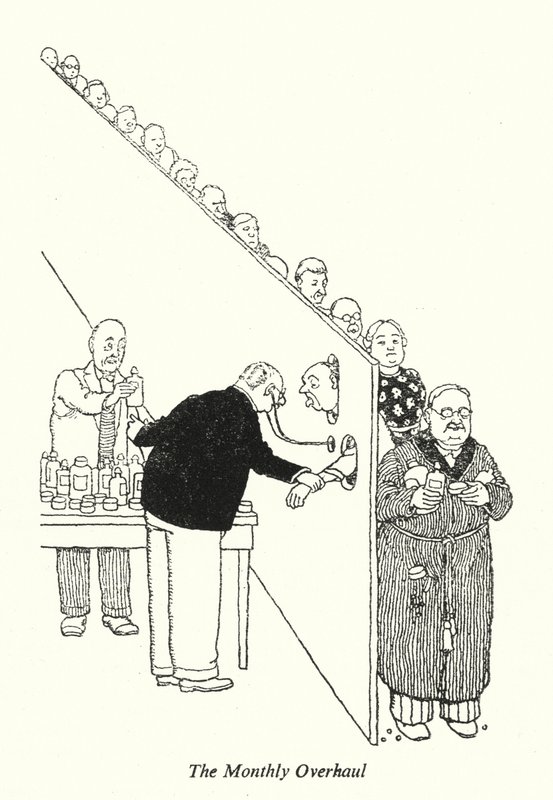 De Maandelijkse Overhaul (litho) door William Heath Robinson