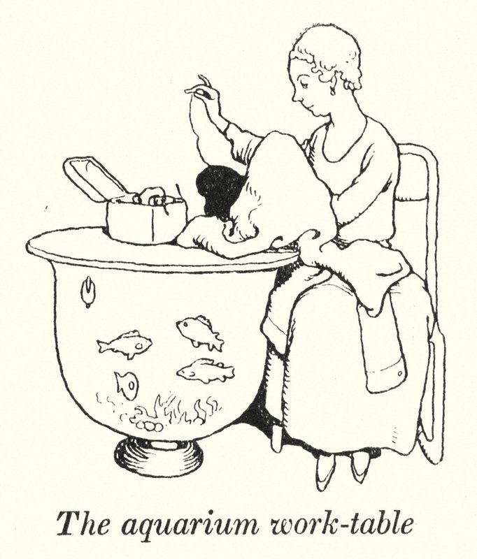 De Aquarium Werktafel (litho) door William Heath Robinson