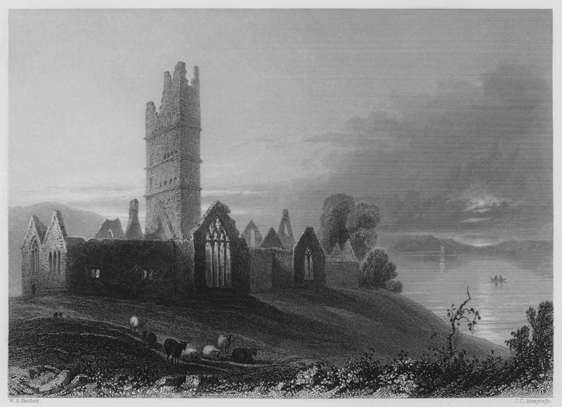 Abdij van Moyne (gravure) door William Henry (after) Bartlett