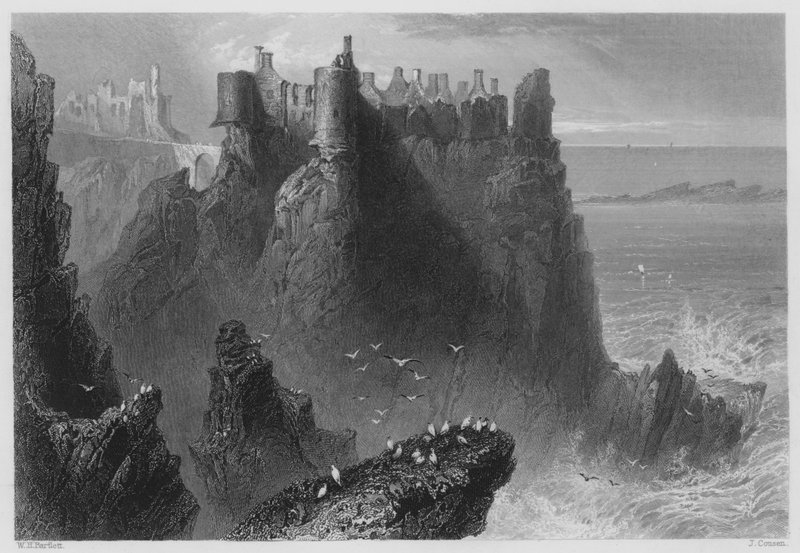 Kasteel Dunluce (gravure) door William Henry (after) Bartlett