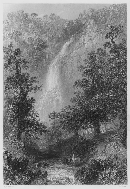 Powerscourt Waterval (gravure) door William Henry (after) Bartlett