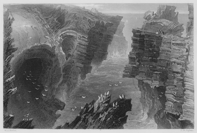 Puffing Hole, nabij Kilkee (gravure) door William Henry (after) Bartlett