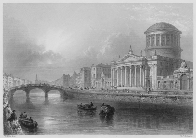 De Vier Rechtbanken, Dublin door William Henry (after) Bartlett