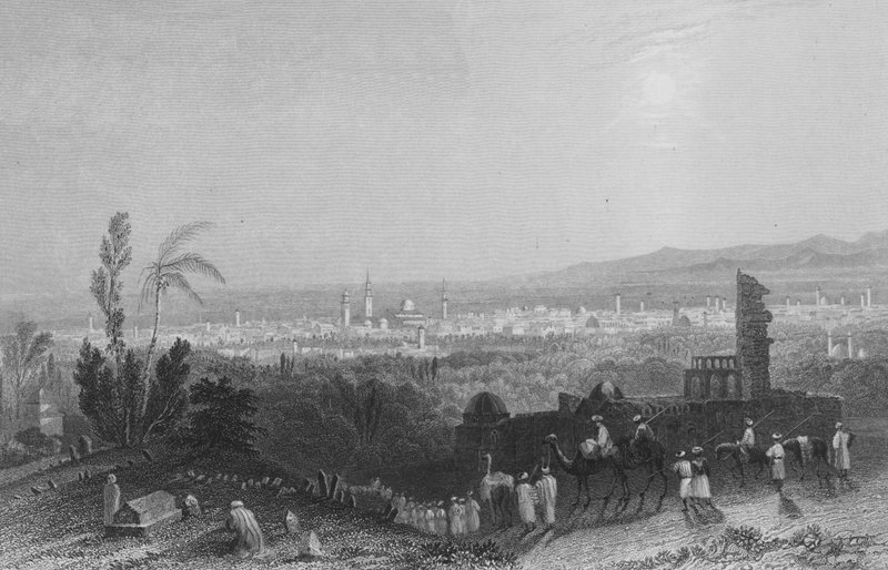 Damascus, van boven Salahyeh door William Henry Bartlett