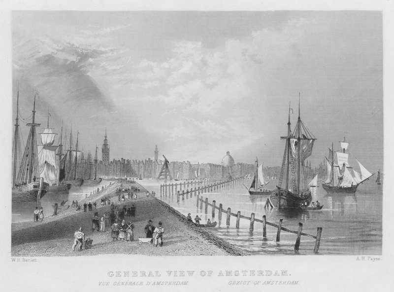 Algemeen uitzicht op Amsterdam (gravure) door William Henry Bartlett